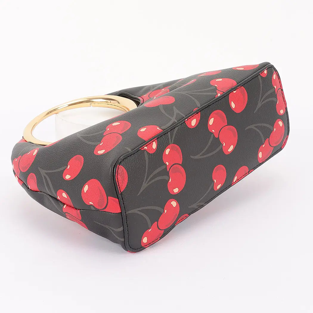Cherry Print Faux Leather Metal Handle Bag