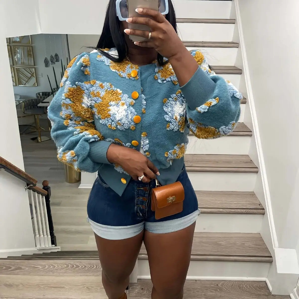 Vintage Floral Knit Cardigan Jacket For Women