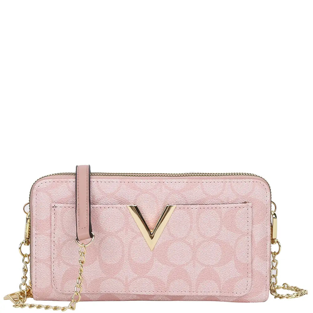 Oval V Design Zipper Wallet W Strap