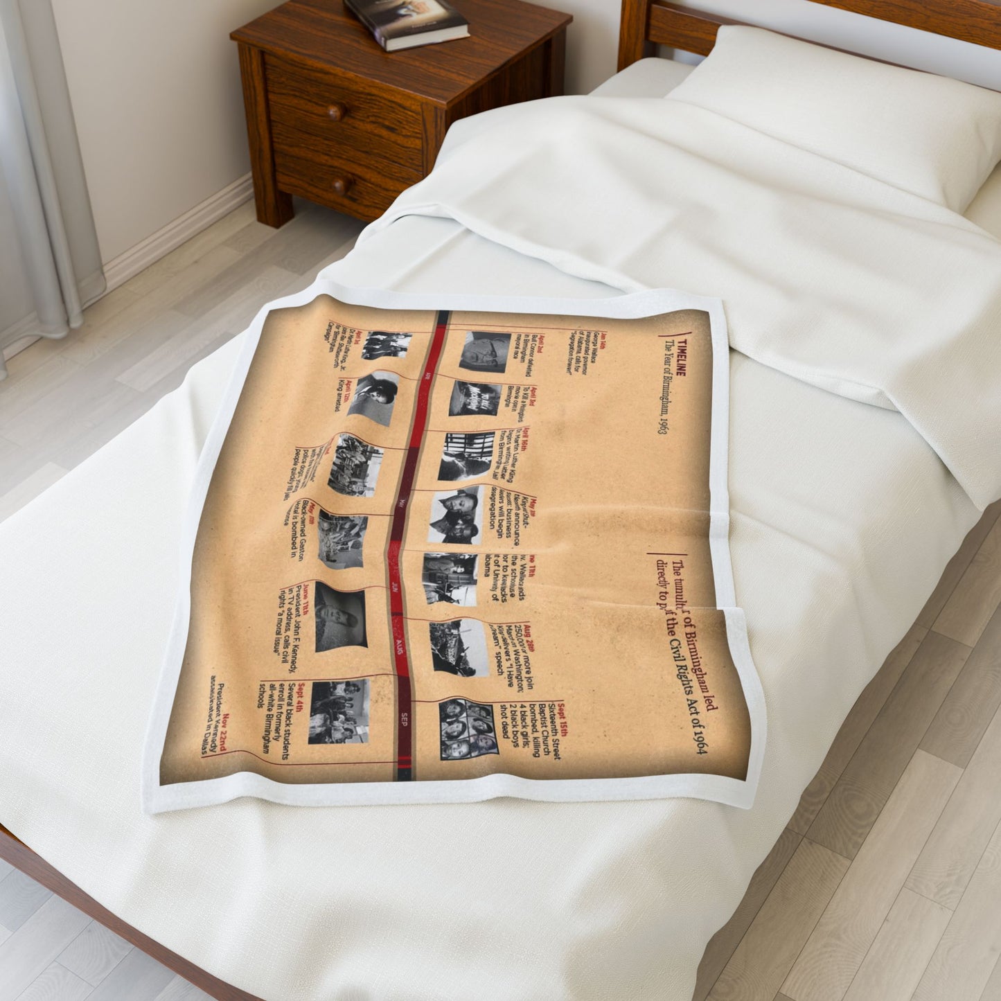 Velveteen Plush Blanket - Civil Rights Movement Timeline - Soft Cozy Throw, Warm Fleece Bedding, Black History Gift, Inspirational Cover,