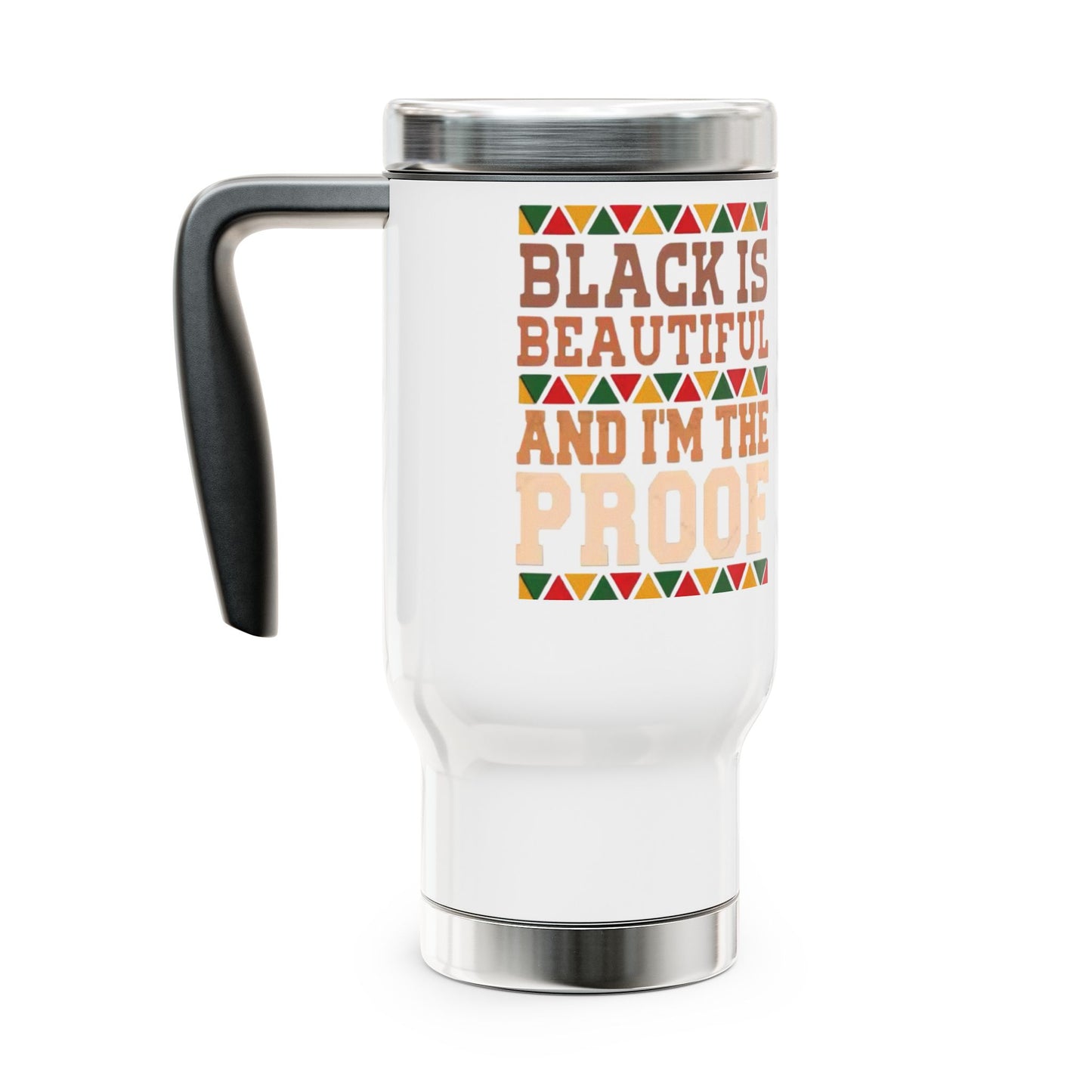 Travel Mug, Black Woman with Black Roses Hat, Women Empowerment, Stainless Steel Handle, 14oz, Gift for Her, Inspirational Mug, Coffee Cup