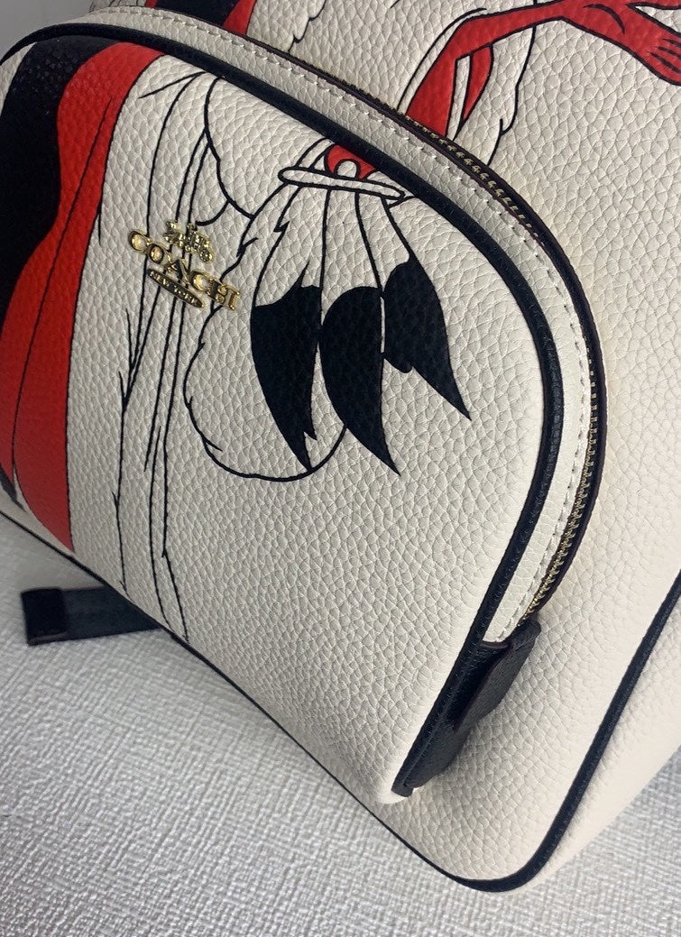 Coach X Disney (CC158) Cruella Motif Mini Pebbled Leather Court Backpack Bag