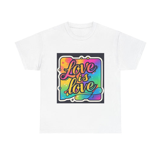 Rainbow Love is Love Unisex Heavy Cotton Tee, LGBTQ Pride Shirt, Inclusive Gift, Colorful Casual Wear, Affirmation Tee