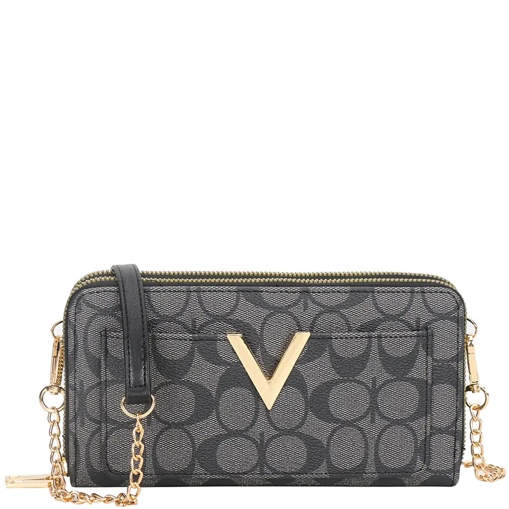 Oval V Design Zipper Wallet W Strap