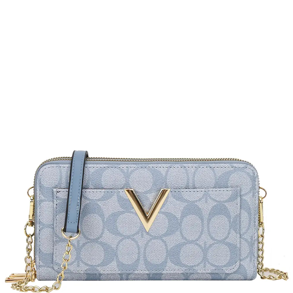 Oval V Design Zipper Wallet W Strap