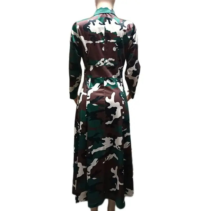Fashionable Long Camouflage Print Over-The-Knee Coat