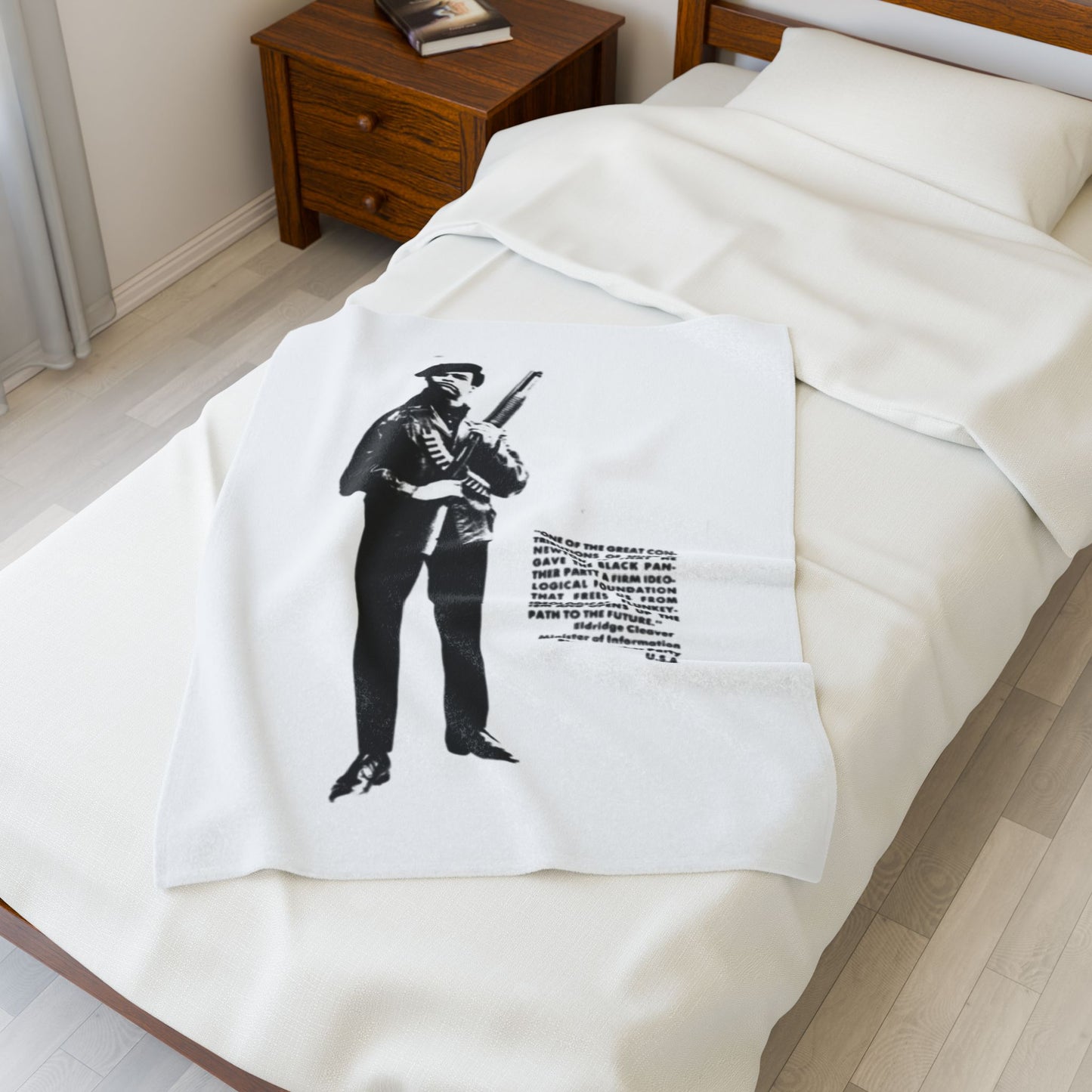 Velveteen Plush Blanket, Black Panther Party Leader Gift, Activist Home Decor, Huey P Newton Tribute, Cozy Throw Blanket