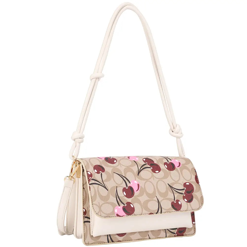 Cherry Oval Print Shoulder Crossbody Bag