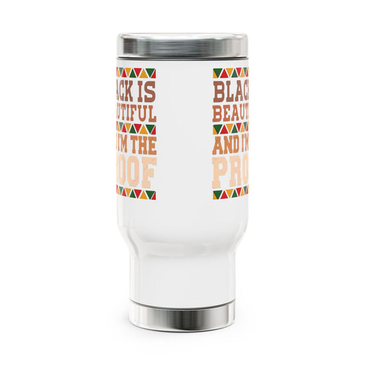 Travel Mug, Black Woman with Black Roses Hat, Women Empowerment, Stainless Steel Handle, 14oz, Gift for Her, Inspirational Mug, Coffee Cup