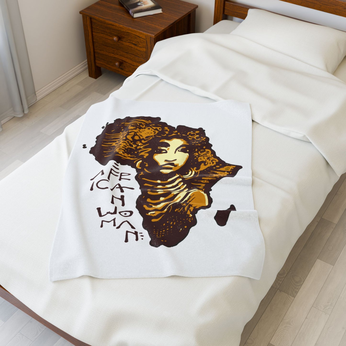 Velveteen Plush Blanket, African Woman Throw Blanket, Cozy Fleece Bedding, Ethnic Home Decor, Unique Gift for Her, Black Art Tapestry