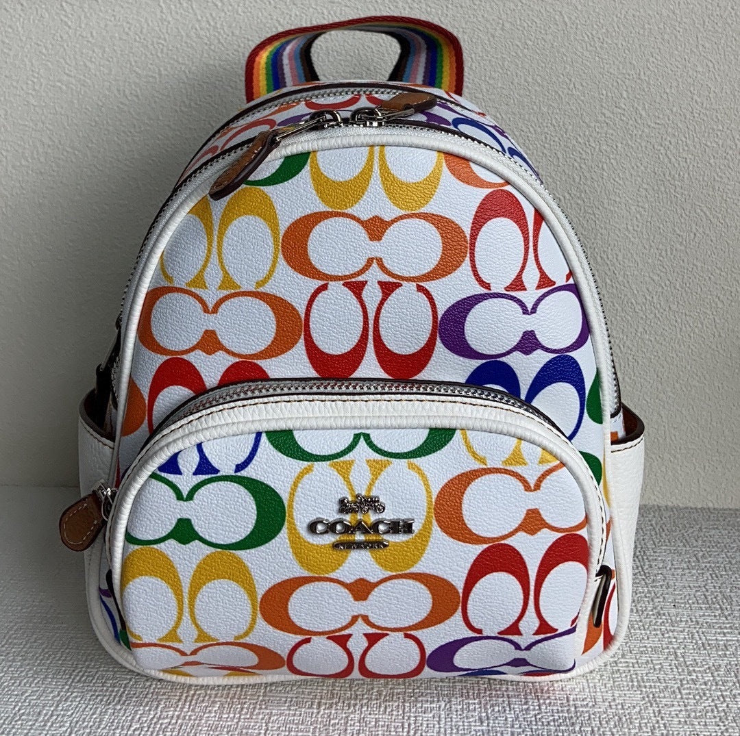 NWT COACH CK377 MINI COURT BACKPACK RAINBOW SIGNATURE PRIDE