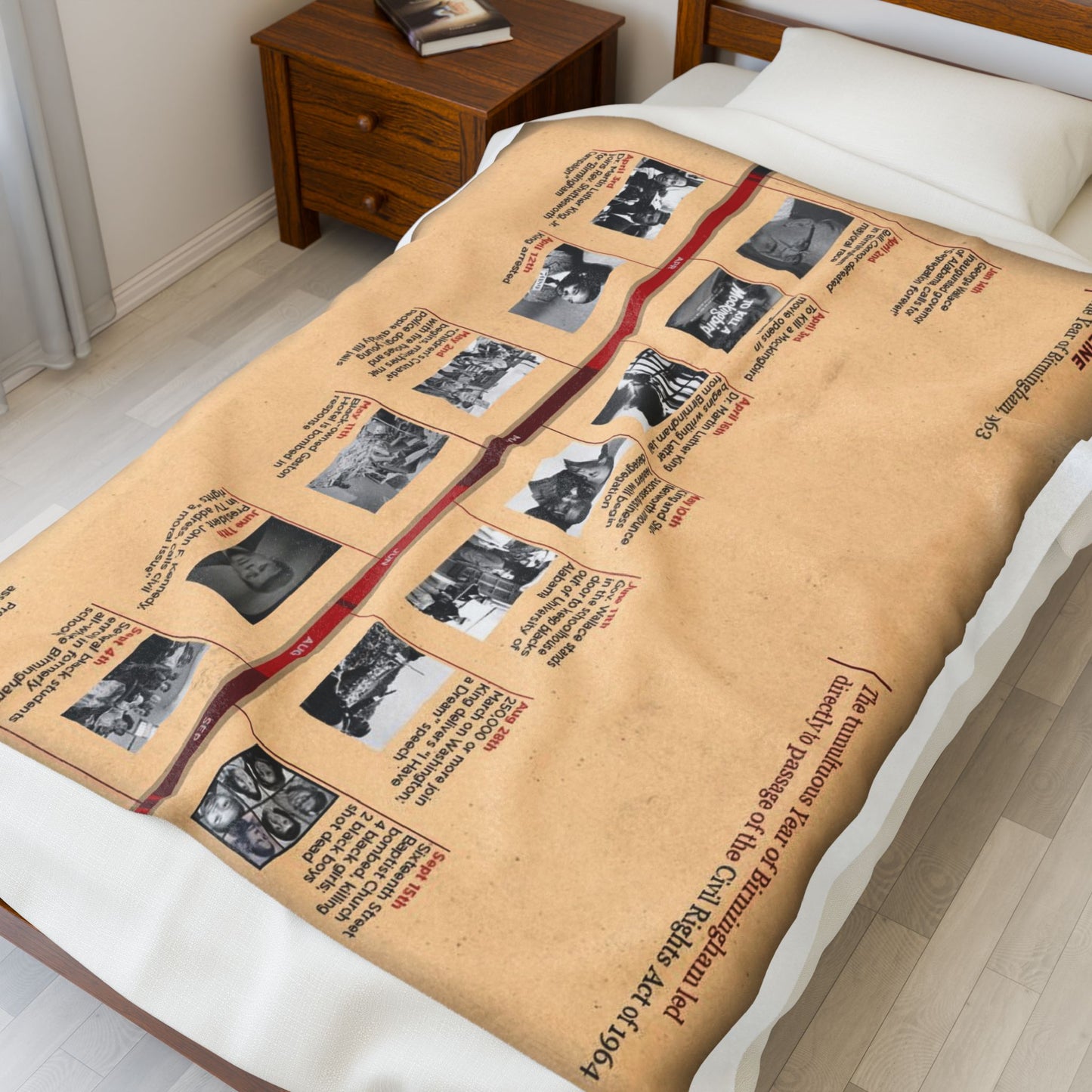 Velveteen Plush Blanket - Civil Rights Movement Timeline - Soft Cozy Throw, Warm Fleece Bedding, Black History Gift, Inspirational Cover,