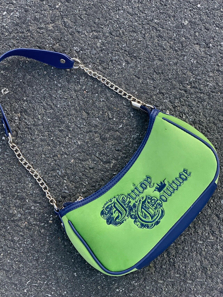 Vintage Grass Embroidered Velvet Shoulder Handbag