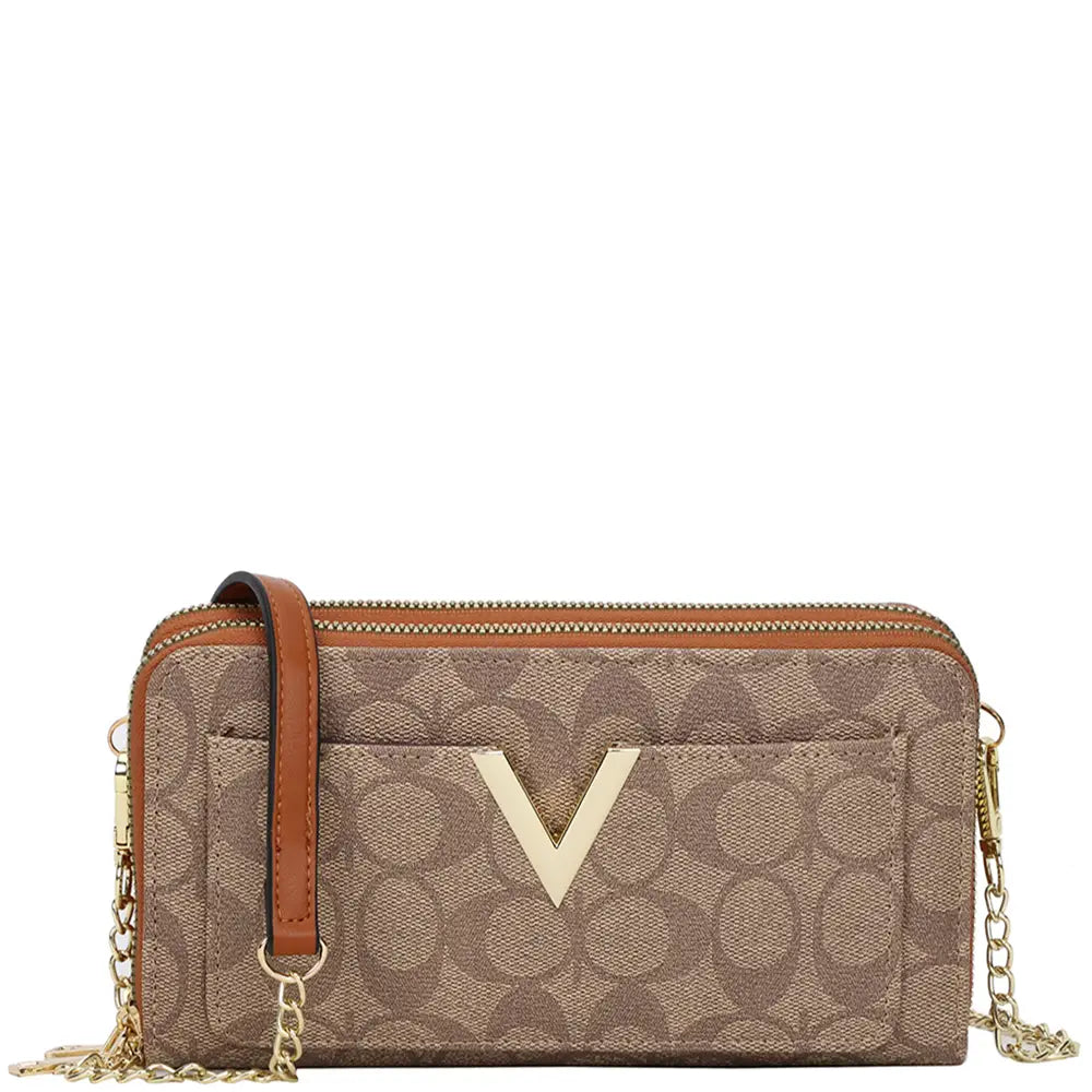 Oval V Design Zipper Wallet W Strap