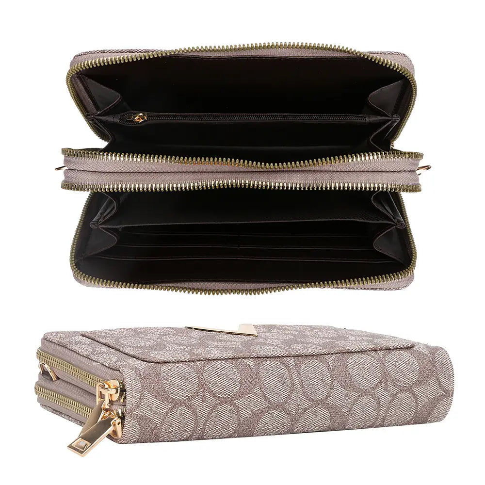 Oval V Design Zipper Wallet W Strap