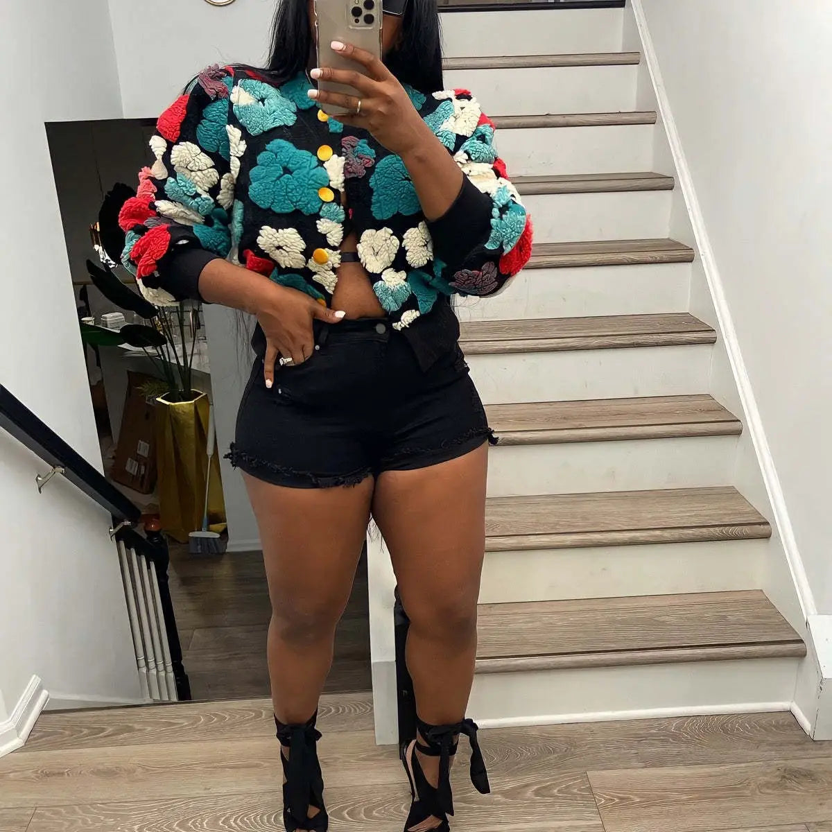 Vintage Floral Knit Cardigan Jacket For Women