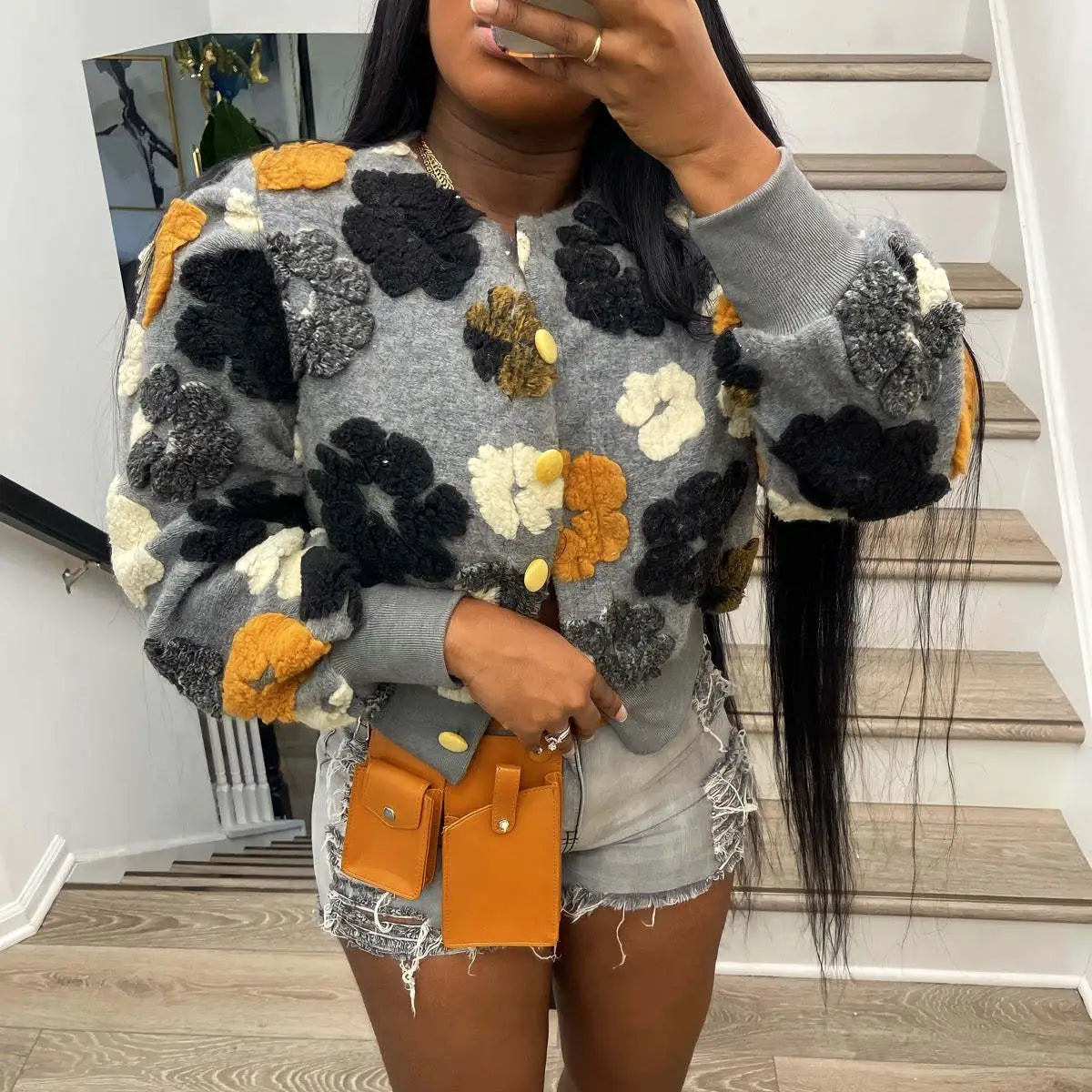 Vintage Floral Knit Cardigan Jacket For Women