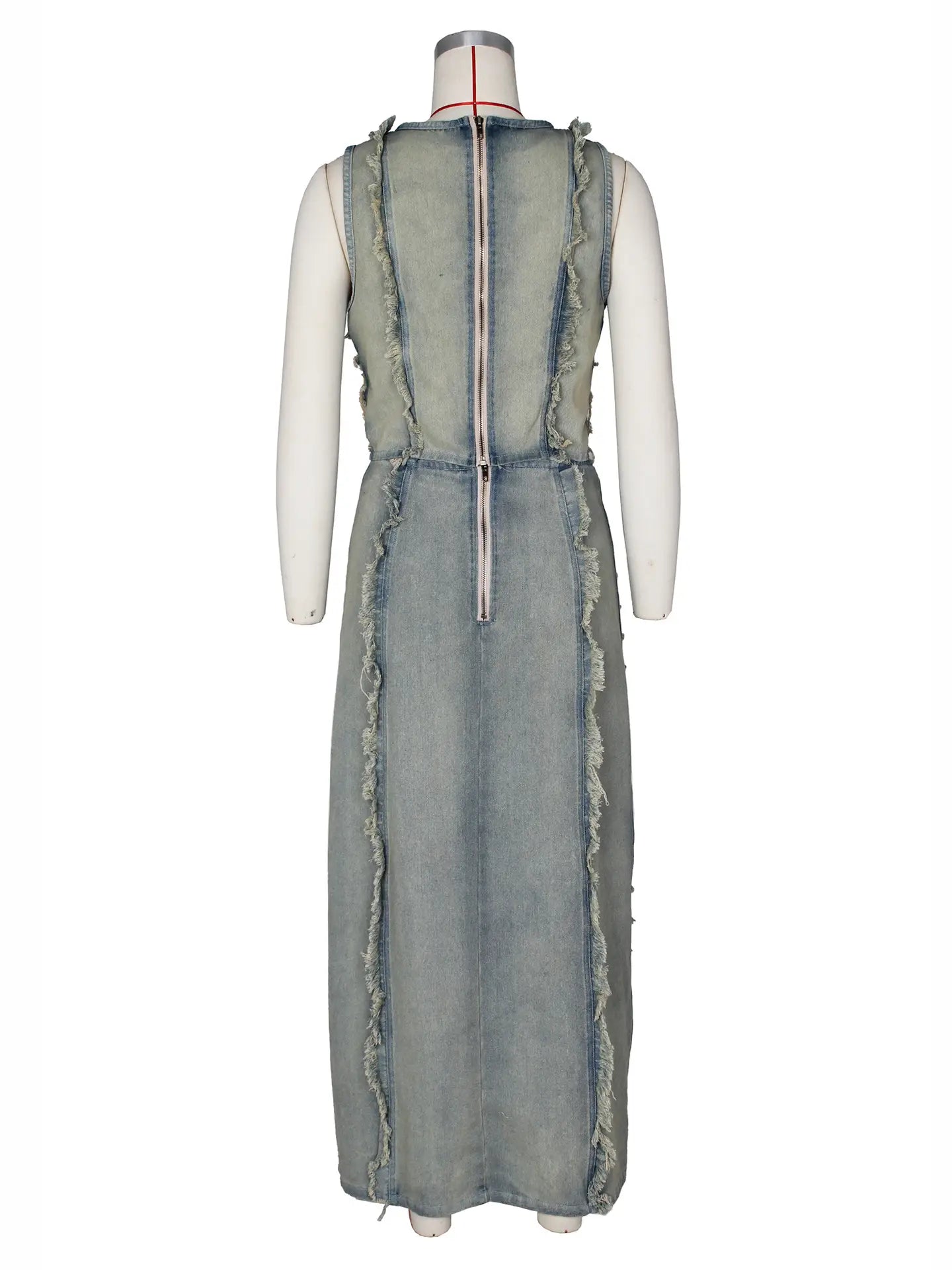 Fashionable Denim Ripped Vest Slit Skirt Two-Piece Set