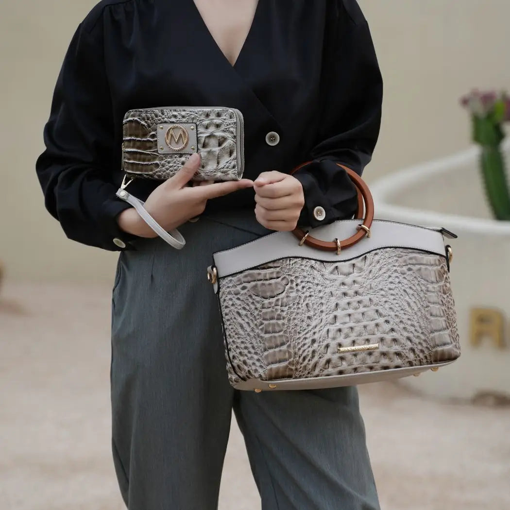 Phoebe Faux Crocodile-Embossed Tote with Wristlet Wallet Bag $59.80 MSRP $198.00