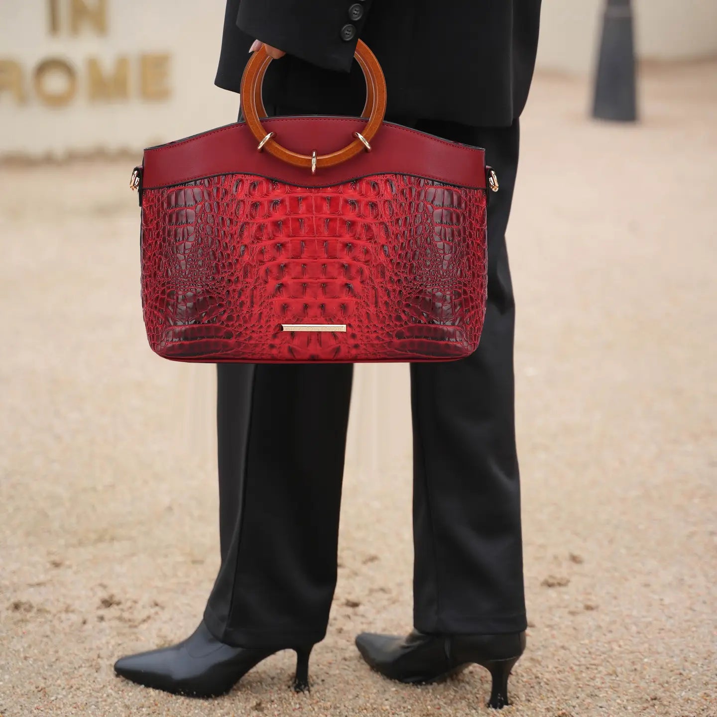 Phoebe Faux Crocodile-Embossed Tote with Wristlet Wallet Bag $59.80 MSRP $198.00