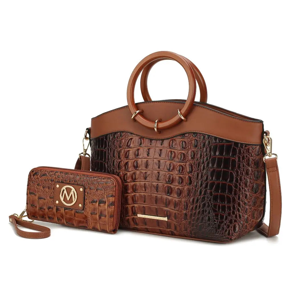 Phoebe Faux Crocodile-Embossed Tote with Wristlet Wallet Bag $59.80 MSRP $198.00