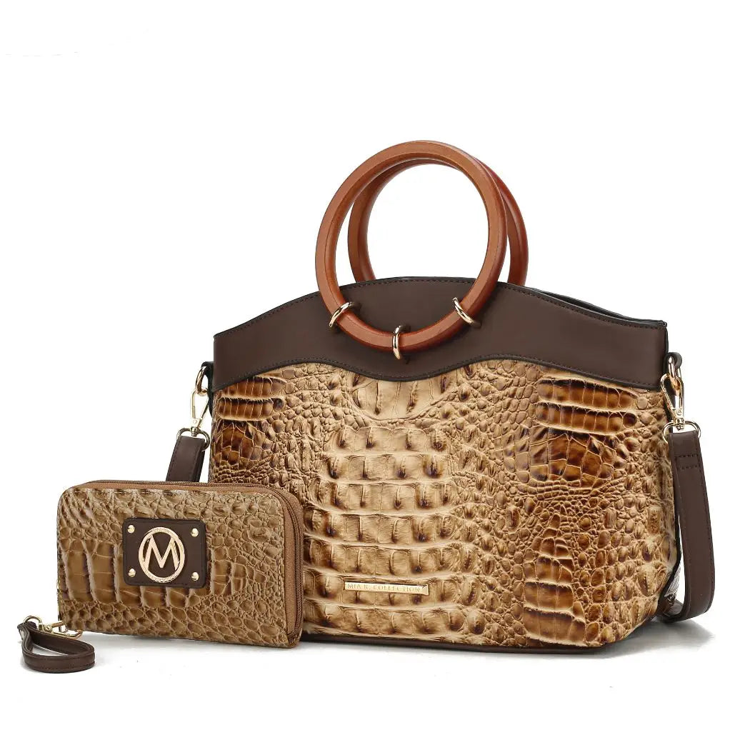 Phoebe Faux Crocodile-Embossed Tote with Wristlet Wallet Bag $59.80 MSRP $198.00