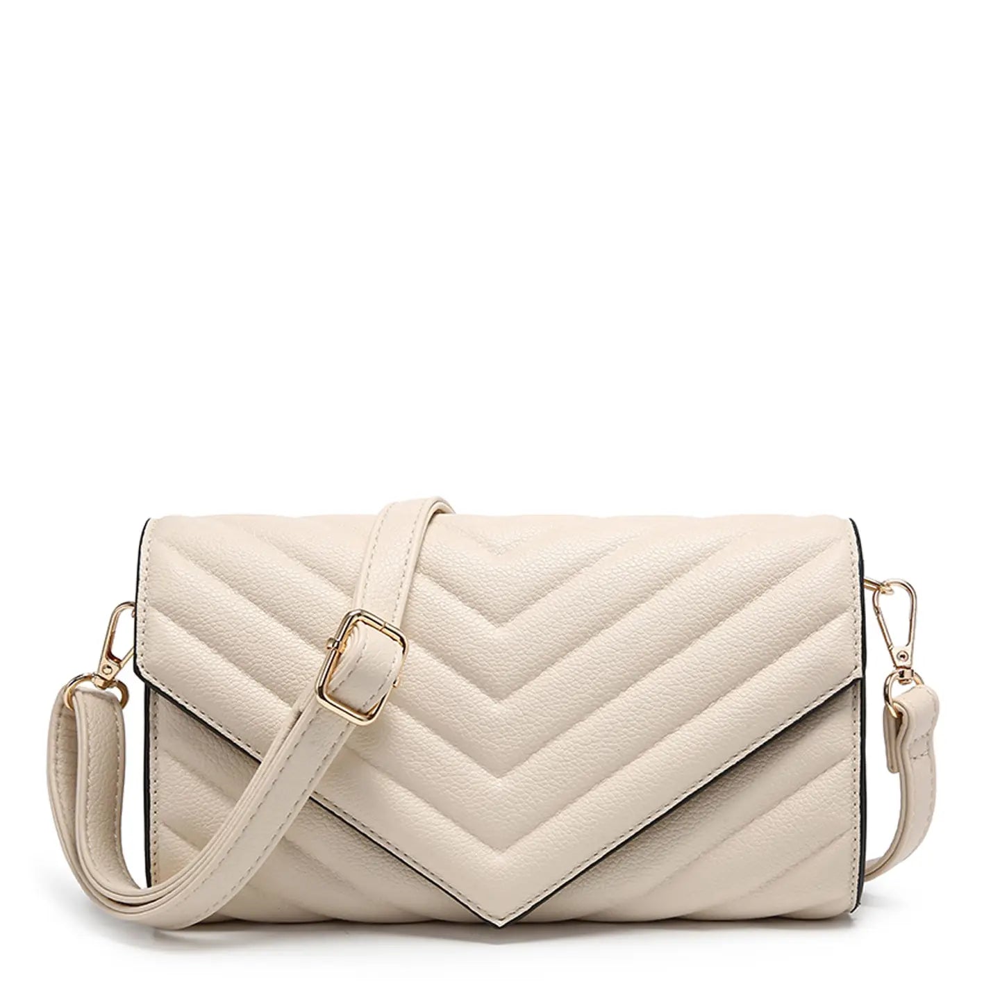 Quilted Crossbody Sling Bag Chevron Pattern Flap Closure
