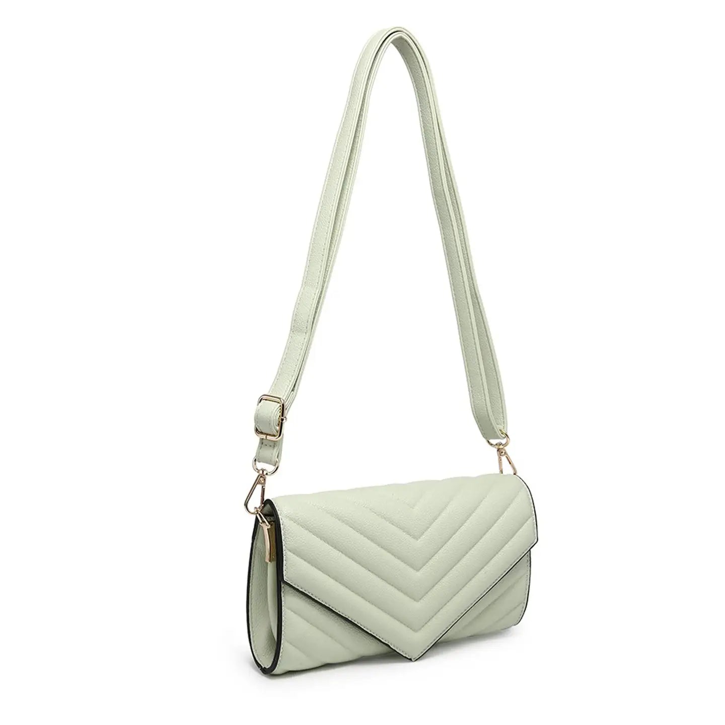 Quilted Crossbody Sling Bag Chevron Pattern Flap Closure