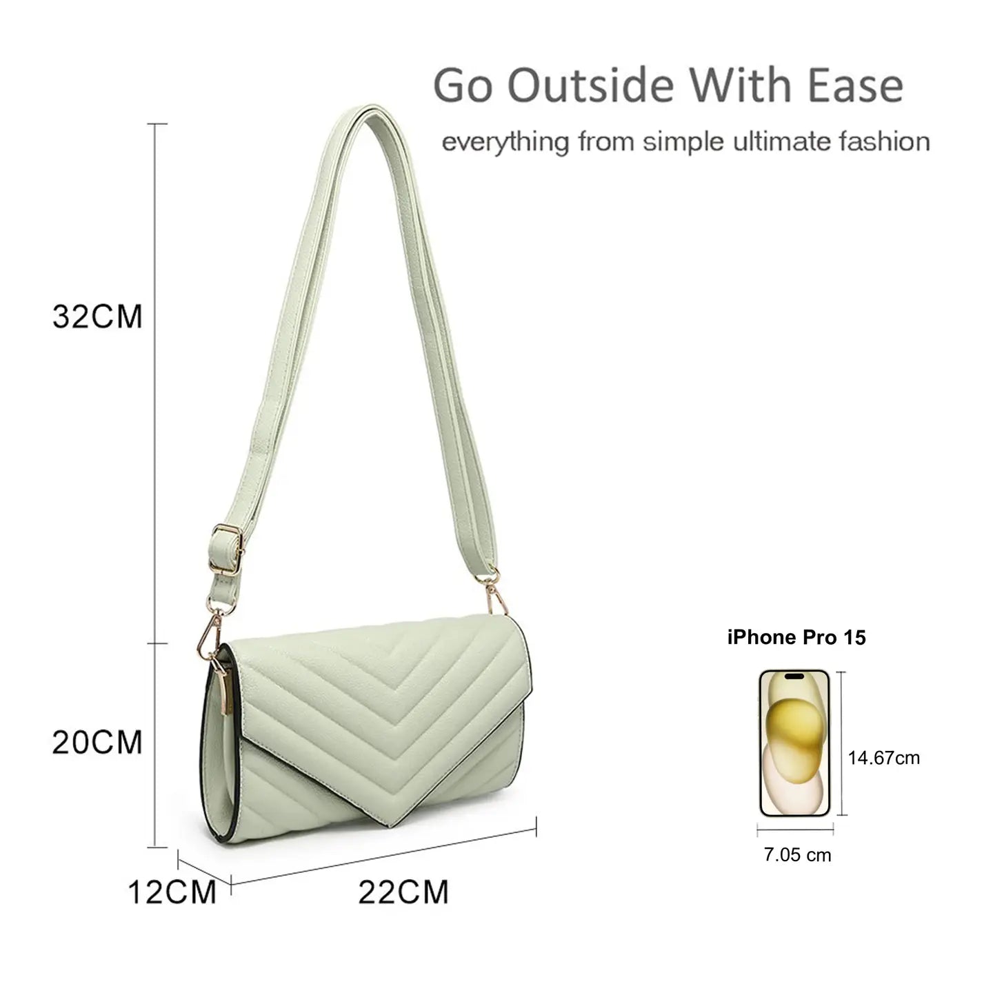 Quilted Crossbody Sling Bag Chevron Pattern Flap Closure