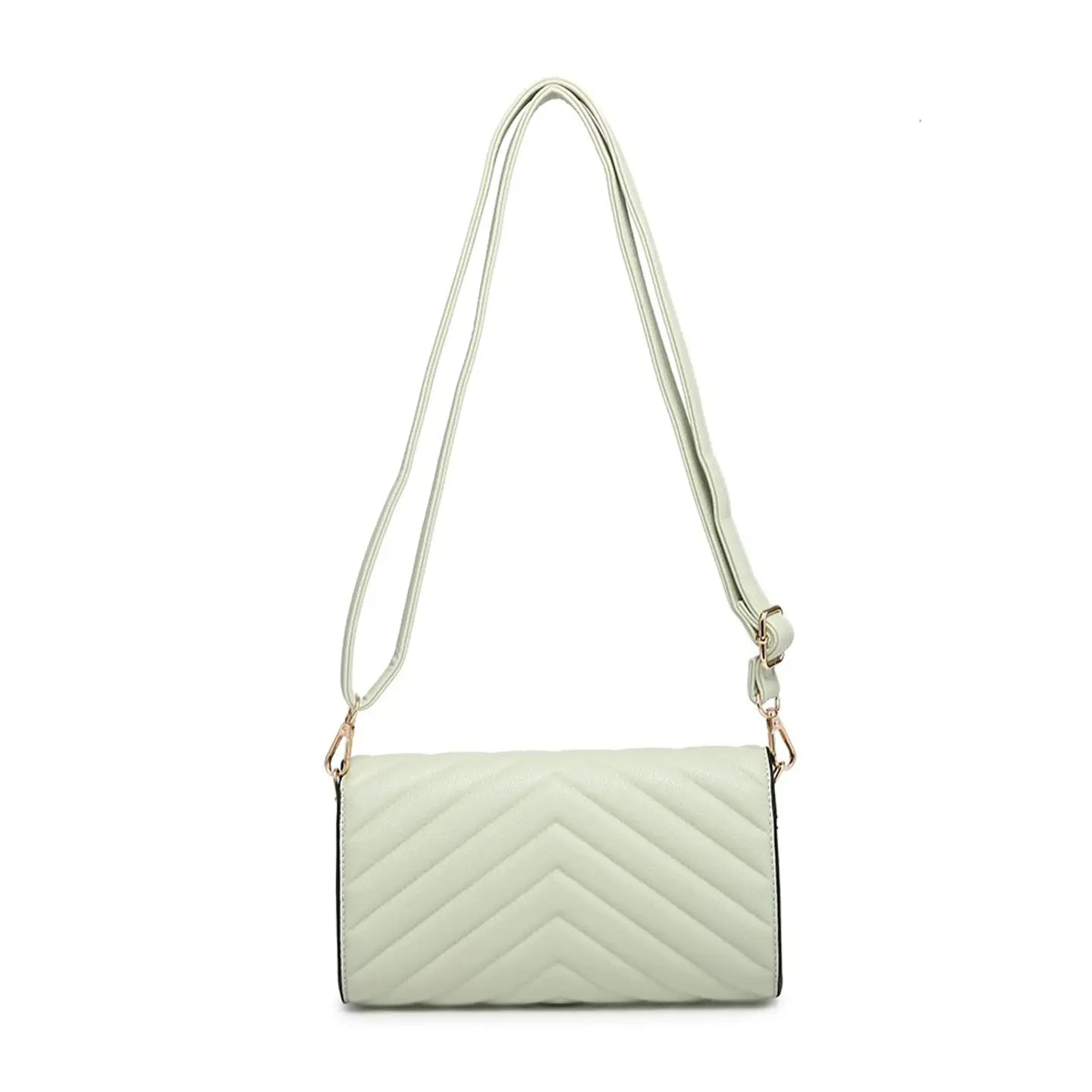 Quilted Crossbody Sling Bag Chevron Pattern Flap Closure