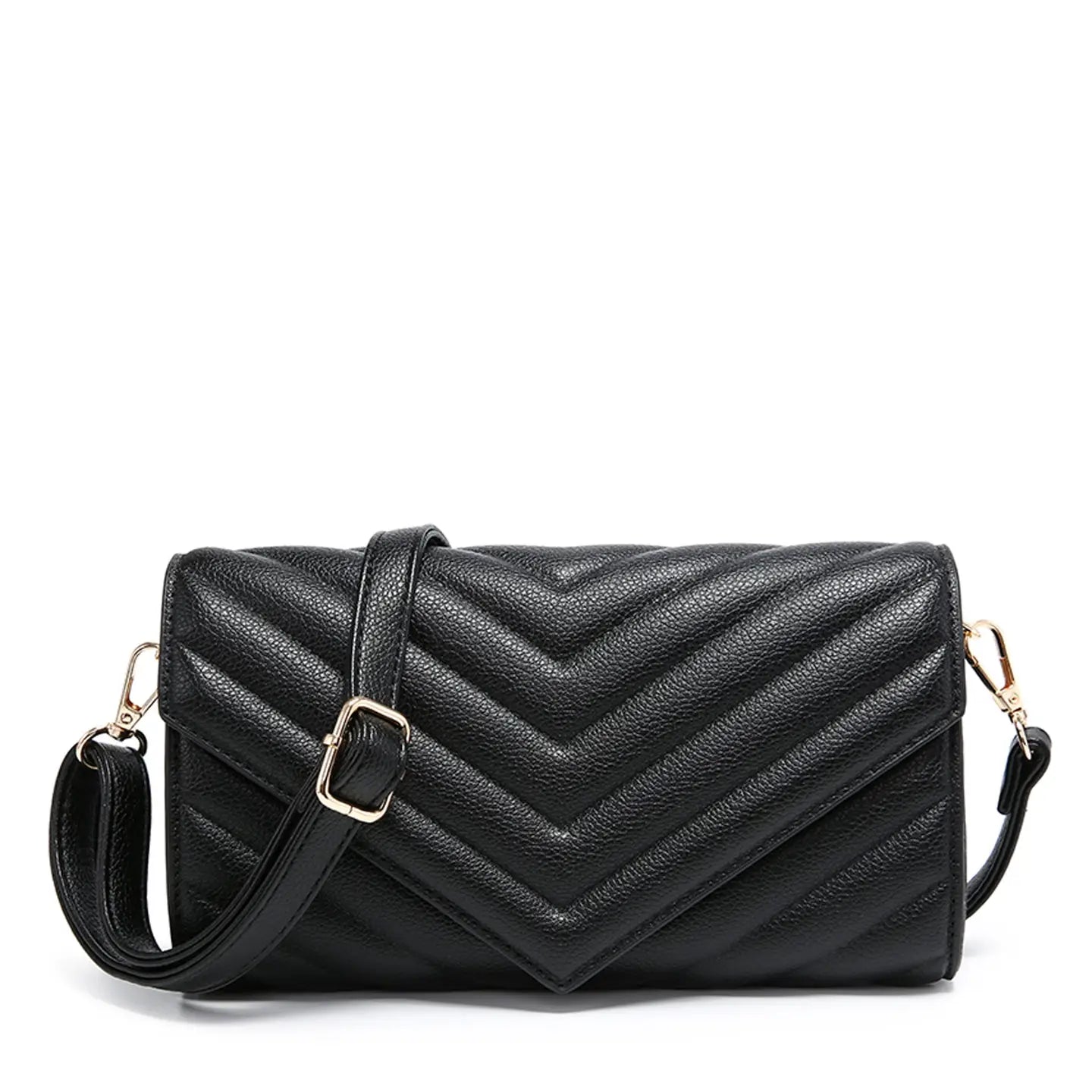 Quilted Crossbody Sling Bag Chevron Pattern Flap Closure
