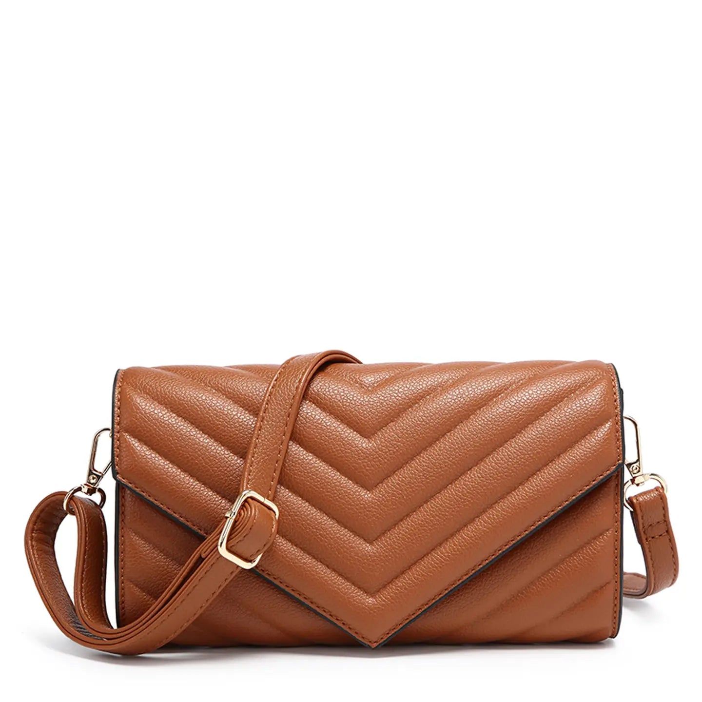 Quilted Crossbody Sling Bag Chevron Pattern Flap Closure