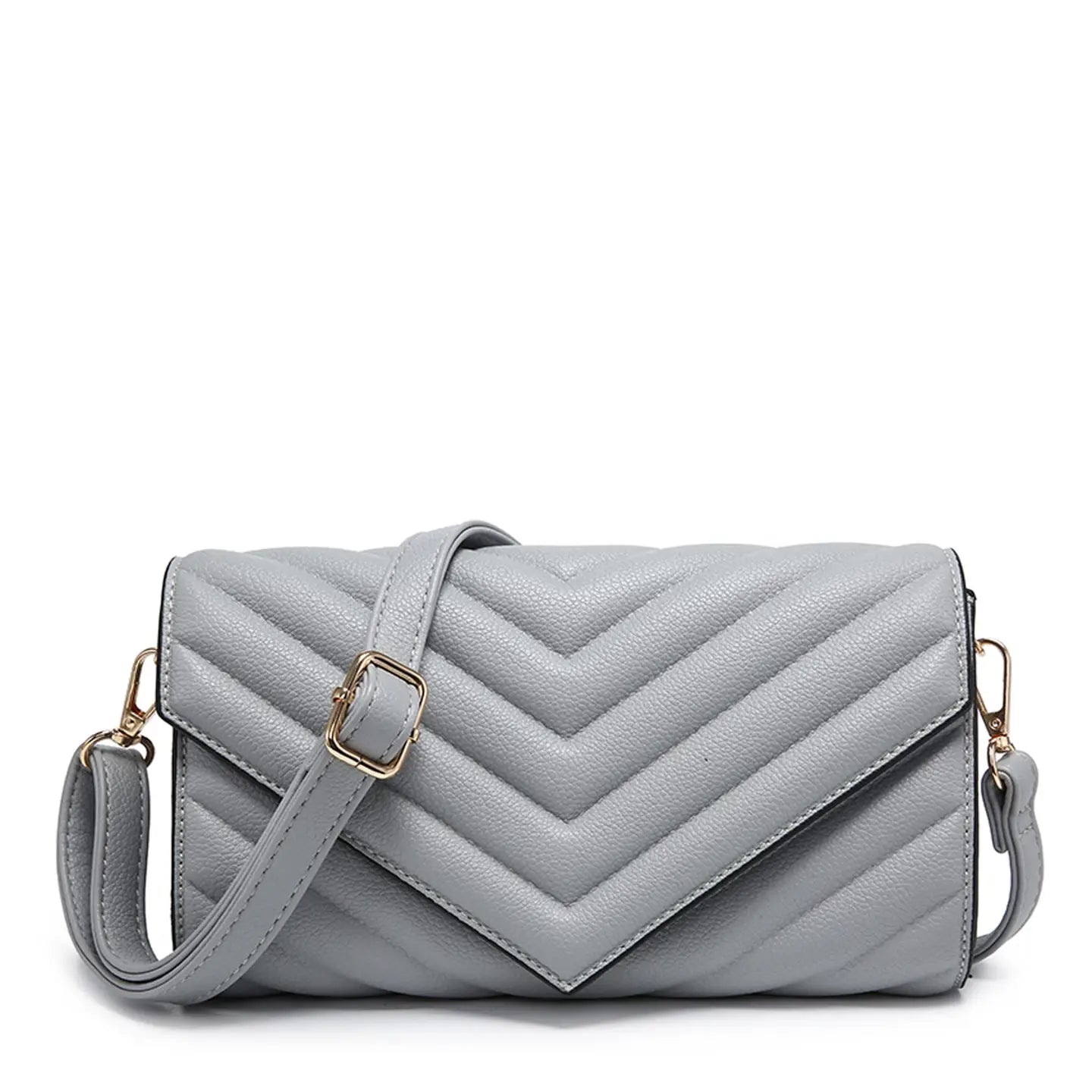 Quilted Crossbody Sling Bag Chevron Pattern Flap Closure