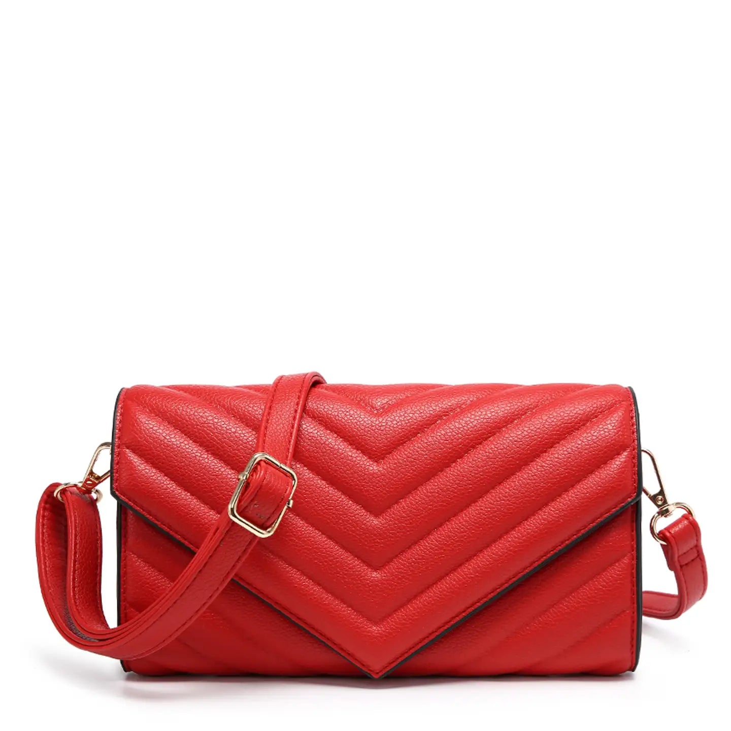 Quilted Crossbody Sling Bag Chevron Pattern Flap Closure