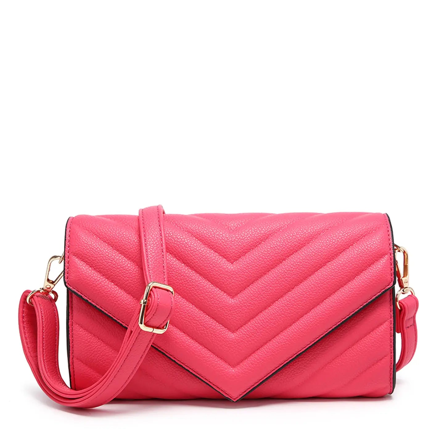 Quilted Crossbody Sling Bag Chevron Pattern Flap Closure