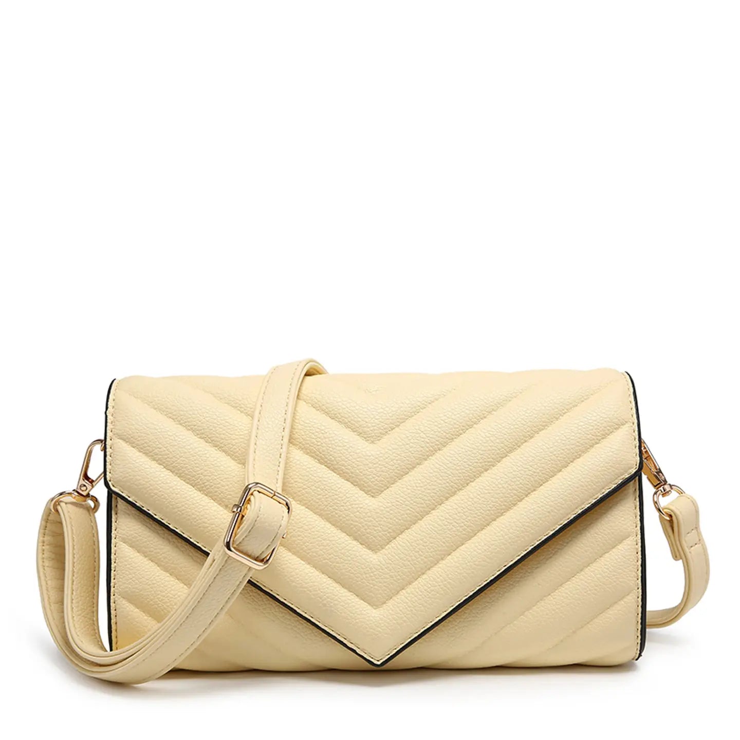 Quilted Crossbody Sling Bag Chevron Pattern Flap Closure
