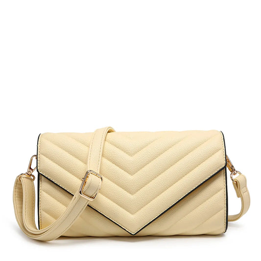 Quilted Crossbody Sling Bag Chevron Pattern Flap Closure