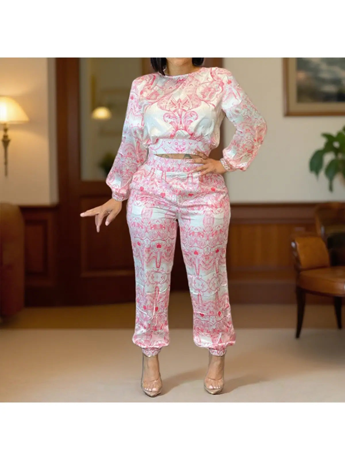 Long Sleeves Printed Straps Two-Piece Set