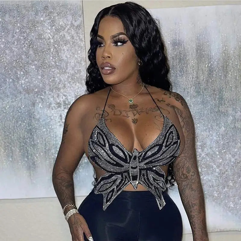 Sexy Butterfly Crop Tank 2pc Pants Sets