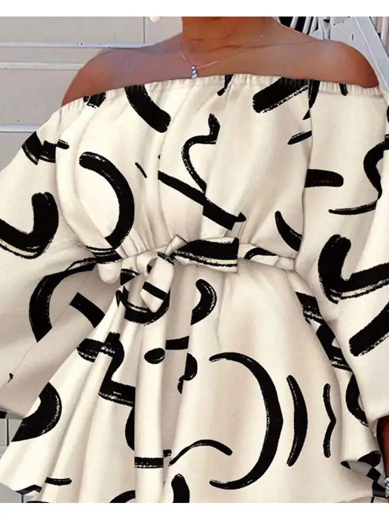 Chic Women's Boho Printed Off-Shoulder