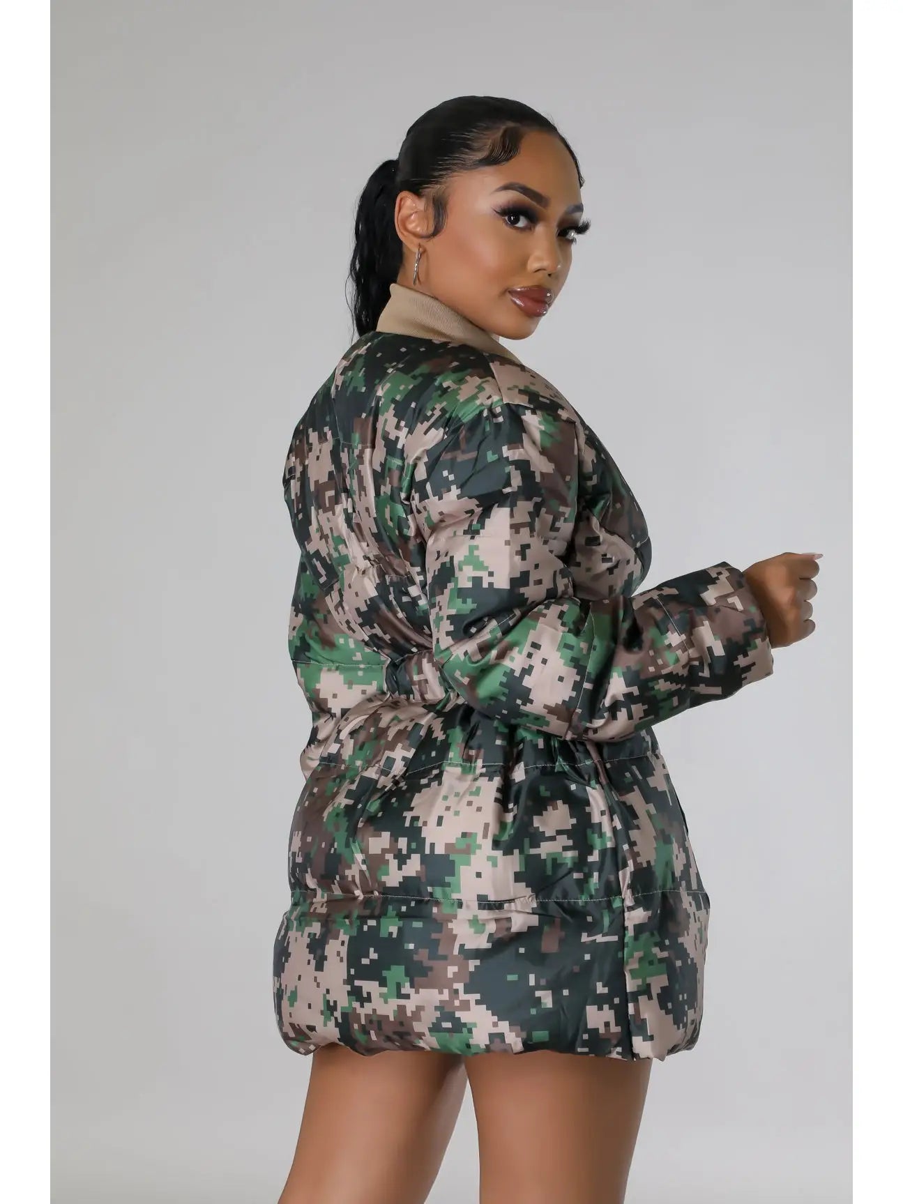 Digital Camouflage Print Puffer Jacket