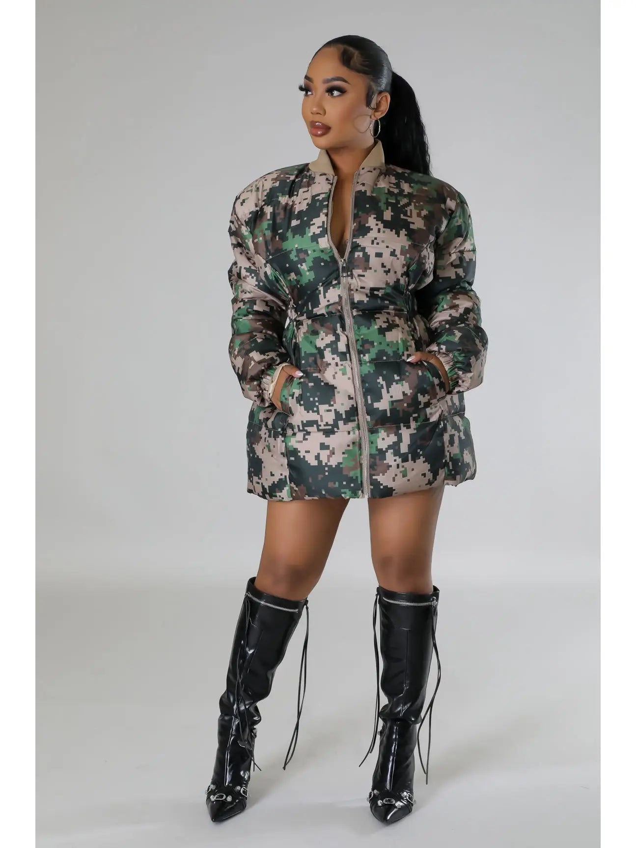 Digital Camouflage Print Puffer Jacket