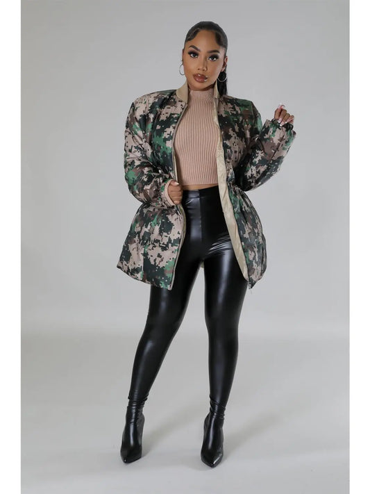 Digital Camouflage Print Puffer Jacket