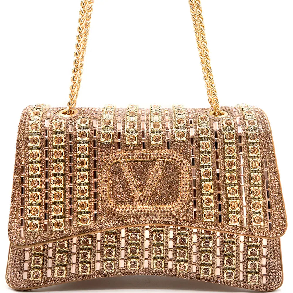 Rhinestone Gem V Design Crossbody Bag