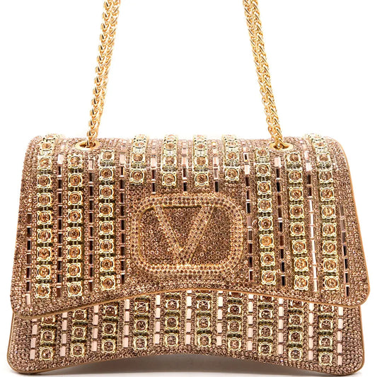 Rhinestone Gem V Design Crossbody Bag