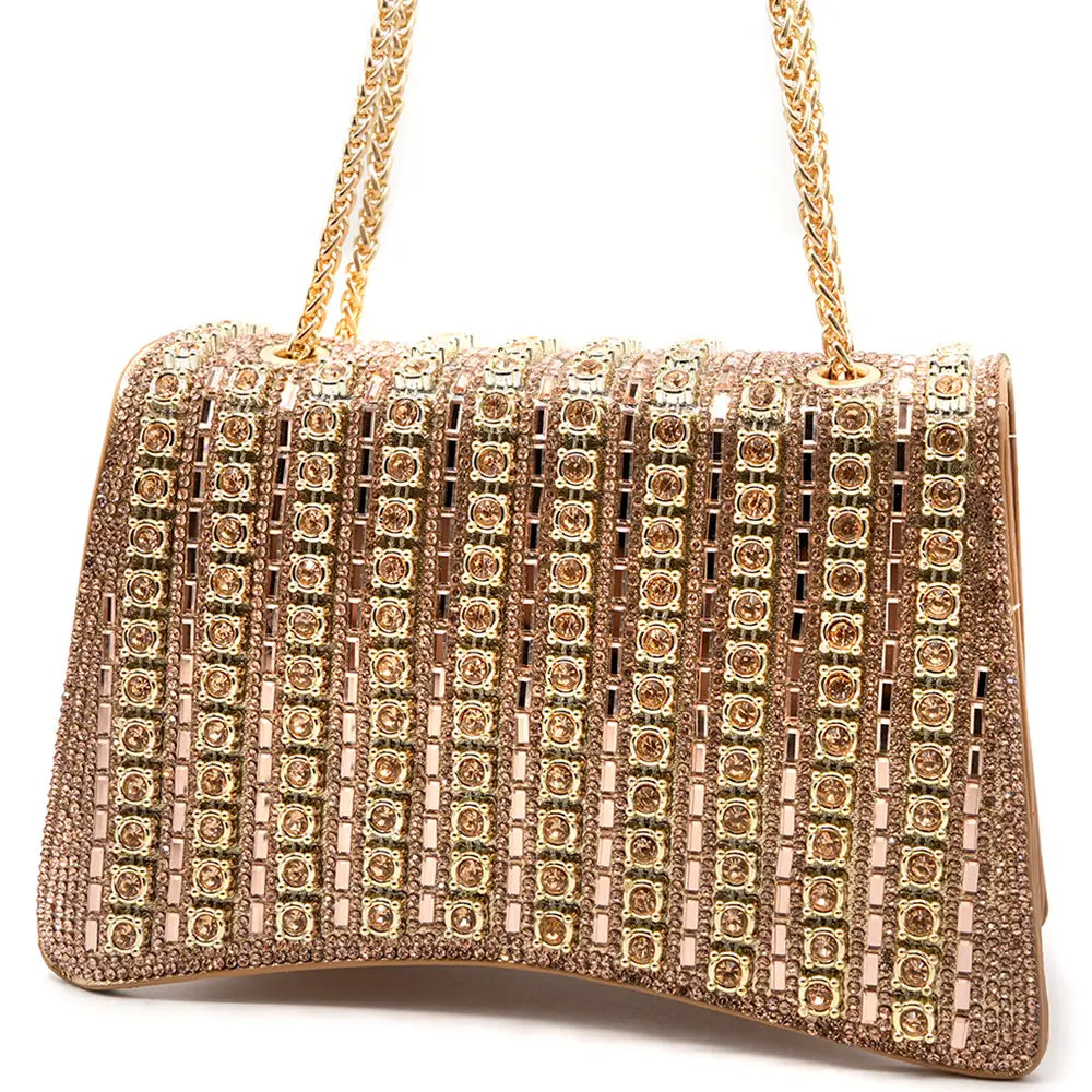 Rhinestone Gem V Design Crossbody Bag