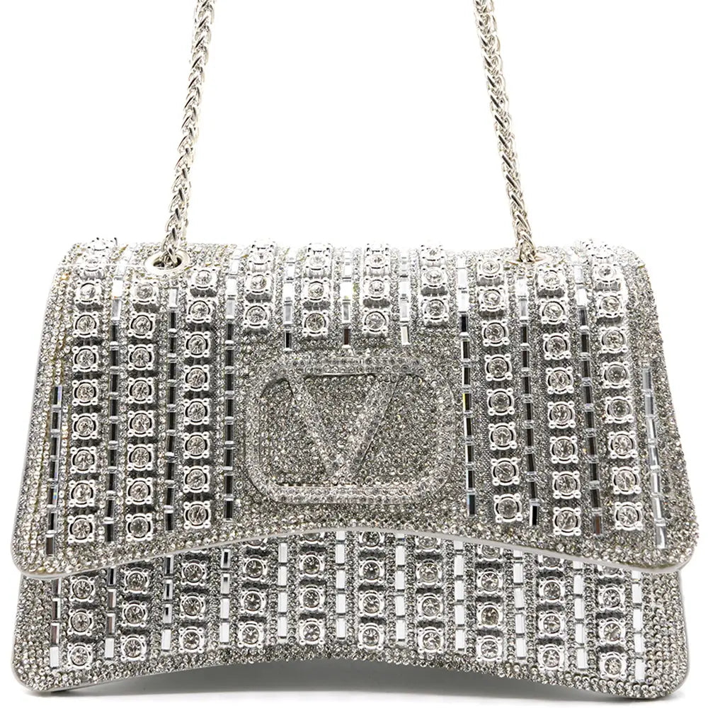 Rhinestone Gem V Design Crossbody Bag
