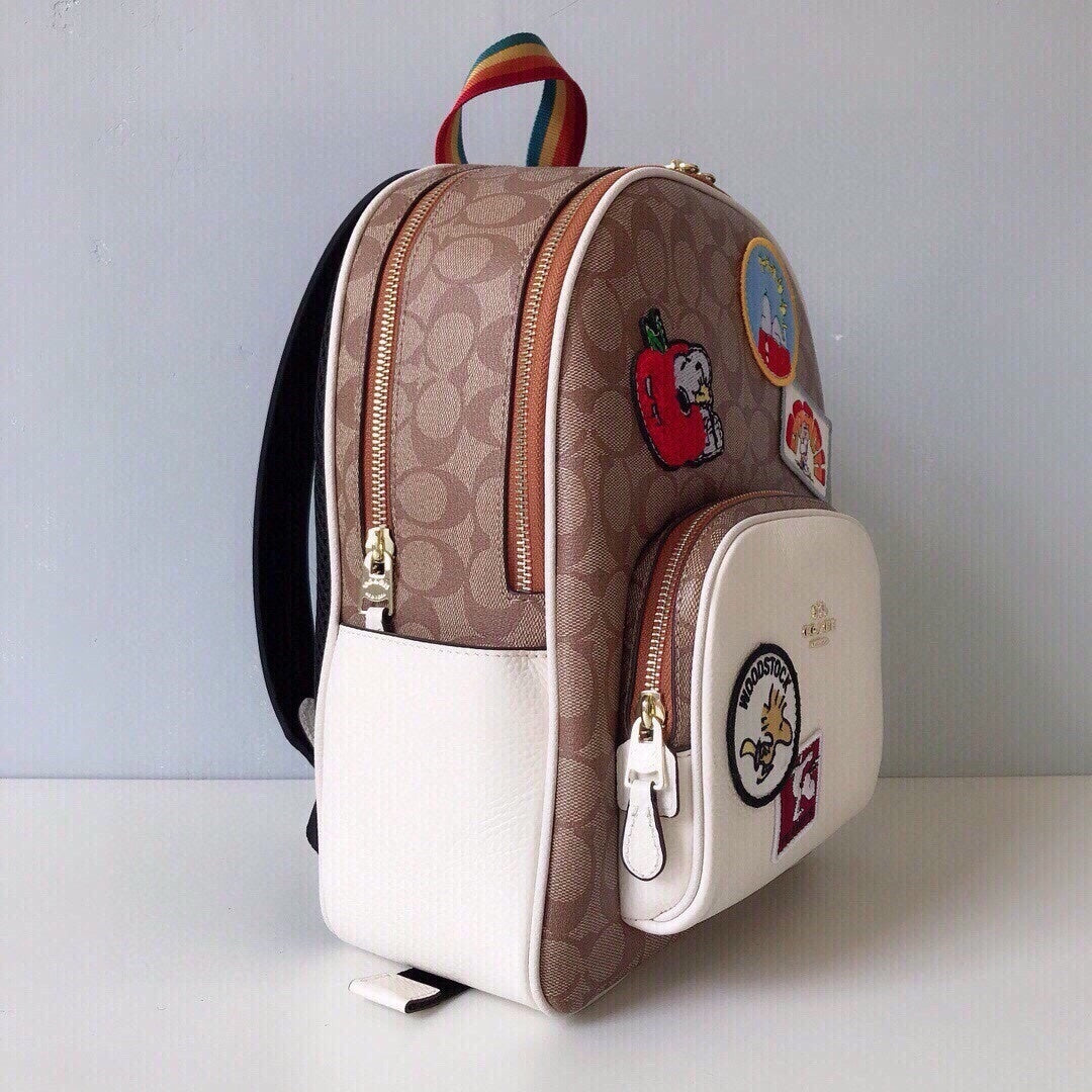 NWT Coach X Peanuts Court Backpack In Signature Canvas With Varsity Patches