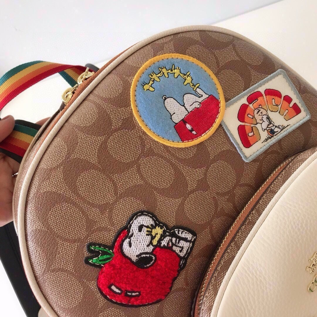 NWT Coach X Peanuts Court Backpack In Signature Canvas With Varsity Patches