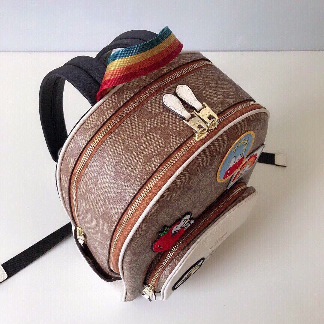 NWT Coach X Peanuts Court Backpack In Signature Canvas With Varsity Patches